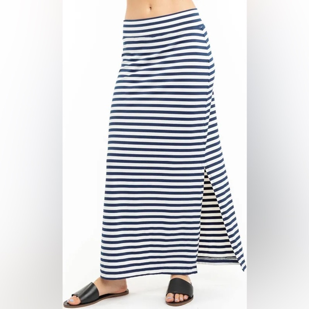 HARD TAIL White Navy Breton Stripe Nautical Maxi Skirt size Large